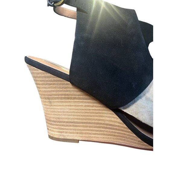 Halogen Suede Shoe 11 Black Wedge Buckle Sandal Heel Neutral Indie Hippie Boho - Picture 2 of 16